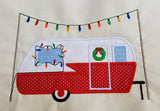 Christmas Camper applique embroidery design, retro camper with christmas lights and wreath, snugglepuppyapplique.com