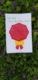 "Tut tut it looks like rain" child with umbrella applique embroidery design, snugglepuppyapplique.com