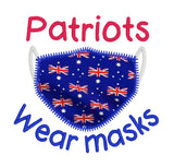 An applique of a face mask with the words "Patriots wear masks" by snugglepuppyapplique.com