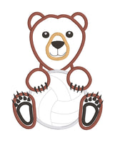 An applique of a bear holding a Volleyball by snugglepuppyapplique.com