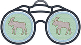 Moose through binoculars applique embroidery Design by snugglepuppyapplique.com