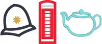 Great Britain, United Kingdom, England Trio Applique Embroidery Design by snugglepuppyapplique.com