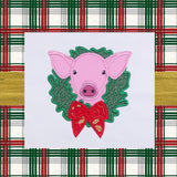 Pig with wreath Farmhouse Christmas Applique Embroidery Design by Snugglepuppyapplique.com