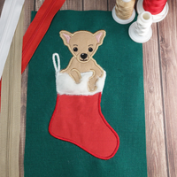 Chihuahua in Christmas Stocking applique Embroidery Design, snugglepuppyapplique.com