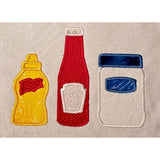 an applique of mustard, catsup and mayonnaise bottles by snugglepuppyappliquecom