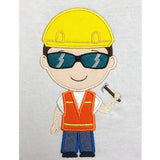 Construction worker applique embroidery design, Construction guy, snugglepuppyapplique.com