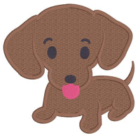 dachshund puppy applique embroidery design, tongue out, snugglepuppyapplique.com