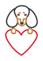  An applique of a Black and Tan dachshund with it's paws on a heart by snugglepuppyapplique.com