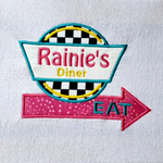 1950's Diner Sign applique embroidery design, kitchen towel design, snugglepuppyapplique.com