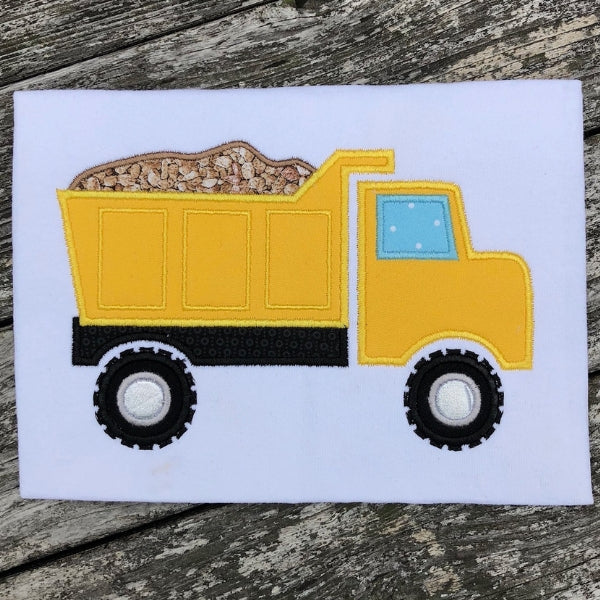 dump truck with dirt applique embroidery design 