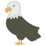 sitting eagle applique embroidery design, stylized, cartoonish