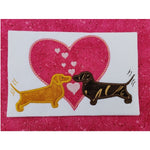 February Dachshund applique embroidery design, dachshunds nose to nose with hearts, valentine applique