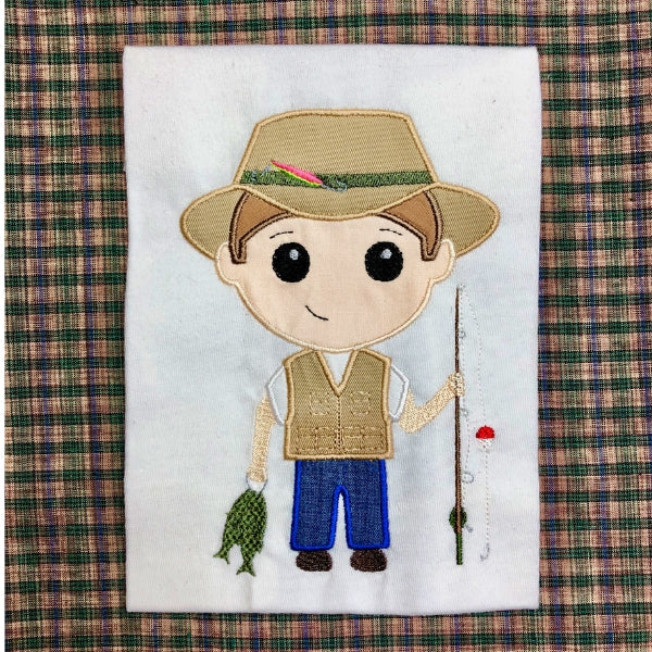 boy with fishing pole embroidery pattern Fisherman – Snuggle Puppy Applique