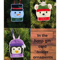 ITH gift card holders and ornaments embroidery design, set of 3, snowman, polar bear and penguin, snugglepuppyapplique.com