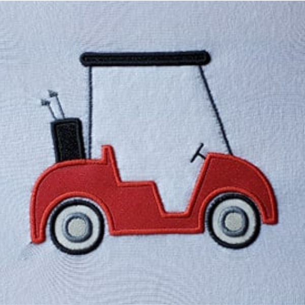 Golf cart applique embroidery design, snugglepuppyapplique.com