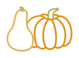 An applique of a gourd and a pumpkin by snugglepuppyapplique.com