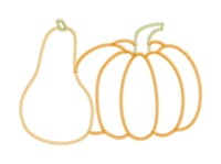 An applique of a gourd and a pumpkin in a zigzag style by snugglepuppyapplique.com
