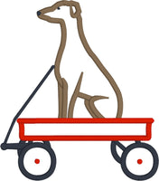 Greyhound in a wagon Applique embroidery Design, snugglepuppyapplique.com