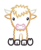 Cute applique of a baby Highland  Cow in 6 sizes by snugglepuppyapplique.com