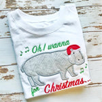 Hippopotamus Christmas  applique embroidery design