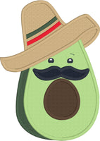 Avocado wearing a sombrero Cinco de Mayo Applique Embroidery Design, snugglepuppyapplique.com