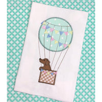 Hot air balloon with a dog applique embroidery design