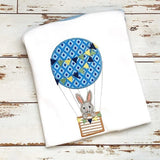 Hot air balloon with a bunny applique embroidery design, hot air balloon applique, snugglepuppyapplique.com