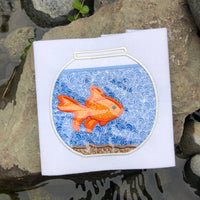 An applique of a goldfish in a fishbowl by snugglepuppyapplique.com