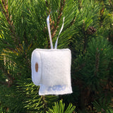Toilet paper Christmas ornament made of felt with "2020" embroidered on it by snugglepuppyapplique.com
