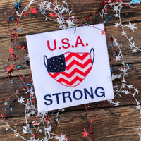 Zigzag Applique of face mask with words "USA STRONG" embroidered by snugglepuppyapplique.com