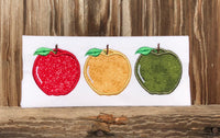 Three apples applique embroidery design, snugglepuppyapplique.com