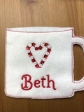 ITH embroidery design of 4 mugs, made to fit a packet of hot coco mix,  Christmas gift, Snugglepuppyapplique.com
