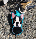 In the hoop Boston Terrier key fob embroidery design by Snugglepuppyapplique.com