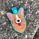 In the hoop Welsh Corgi Key Fob snap tab embroidery design by snugglepuppyapplique.com