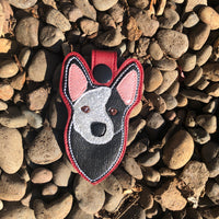 In the hoop Australian Cattle Dog Key Fob Snap Tab Embroidery design by snugglepuppyapplique.com