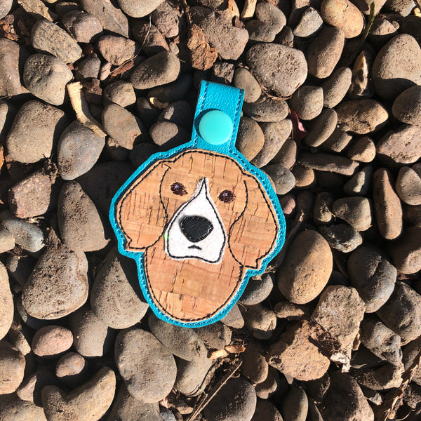 In the hoop Beagle Key fob snap tab embroidery Design by snugglepuppyapplique.com