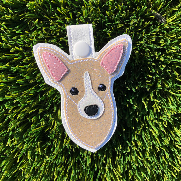 In the hoop Chihuahua Key Fob snap tab embroidery design by snugglepuppyapplique.com