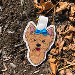 In the hoop Yorkshire Terrier Yorkie Key fob snap tab embroidery Design by snugglepuppyapplique.com