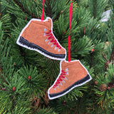 in the hoop Hiking Boots Christmas Ornament Embroidery Design, Snugglepuppyapplique.com