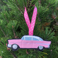 in the hoop Retro Chevy Christmas Ornament Set Embroidery Design, snugglepuppyapplique.com