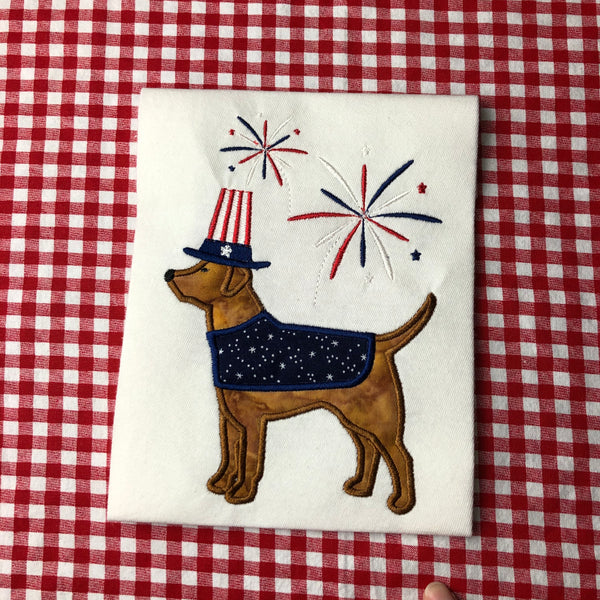 4th of July Labrador Applique Embroidery Design by snugglepuppyapplique.com