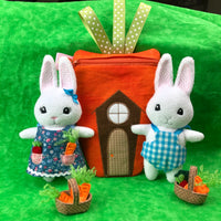 In the hoop stuffed bunnies with  clothing, baskets, vegetables and zippered carrot bag by snugglepuppyapplique.com