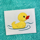 An applique of a duckling swimming by snugglepuppyapplique.com
