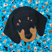 In the hoop Dachshund face zippered bag embroidery design by snugglepuppyapplique.com
