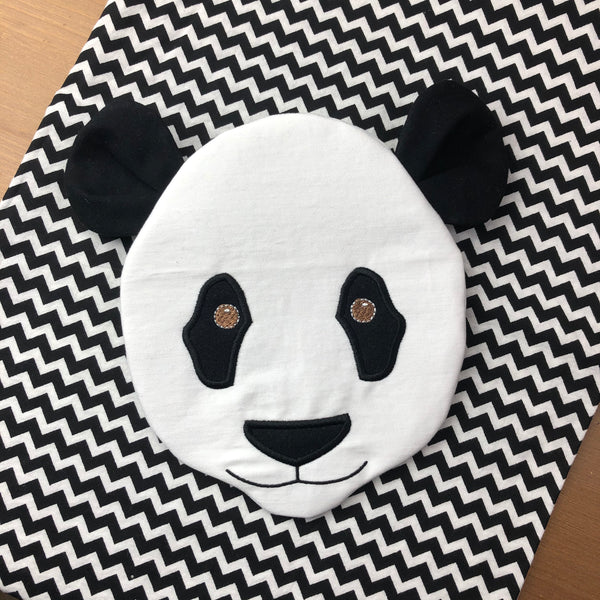 in the hoop panda face zippered bag embroidery design by snugglepuppyapplique.com