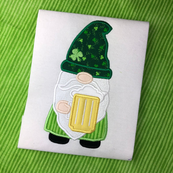 Gnome with Beer St Patricks Day Applique Embroidery Design by snugglepuppyapplique.com