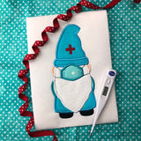 Gnome in personal protective equipment applique embroidery design, nurse gnome, doctor gnome by snugglepuppyapplique.com