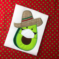 Avocado wearing a face mask pandemic cinco de mayo applique embroidery design by snugglepuppyapplique.com