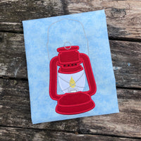 Old fashioned camping lantern applique embroidery Design by snugglepuppyapplique.com