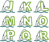 Shark Alphabet applique embroidery design, snugglepuppyapplique.com
